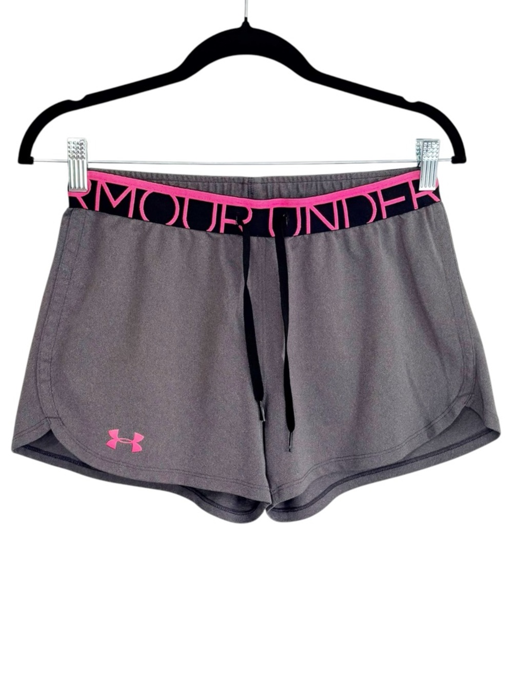 UNDER ARMOUR Gray Pink Athletic Shorts Small Running Gym Loose Fit Drawstring